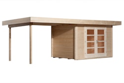 Weka 28 mm Designhaus 126 B mit Anbau 645 x 240 cm - 50 % Rabatt auf Dacheindeckung