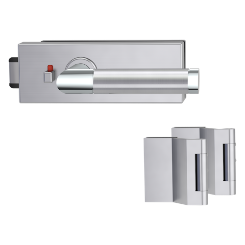 Griffwerk PURISTO S -Edelstahl matt Ganzglastürbeschlagset -3-teiliger Bandsatz -mit Griff CHRISTINA -EM -smart2lock