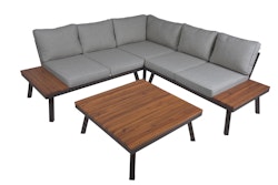 Garden Pleasure Lounge Set THERESA, Stahl Anthrazit / Akazie / Kissen 100 % Polyester