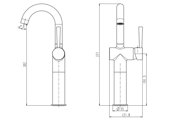 Design-Waschtischarmatur CORNWALL für Aufsatzbecken mit Bogenauslauf, Chrom