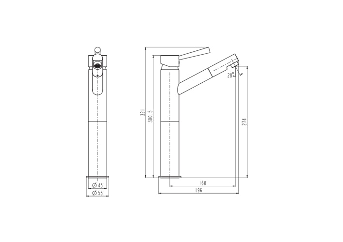 Design-Waschtischarmatur CORNWALL für Aufsatzbecken, Chrom