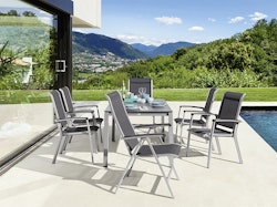 Sieger Dining-Set Calvi, Tisch + 6 Stühle, Aluminium / Polytec (HPL) / Textilux