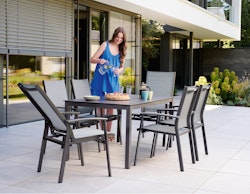 Sieger Dining-Set LIMA, Tisch + 6 Stühle, Aluminium / Polytec (HPL) / Textilux
