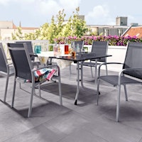 Sieger Dining-Set MERAN, Tisch + 6 Stühle, Stahl / Aluminium / Vivodur / Textilux