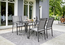 Sieger Dining-Set MERAN, Tisch + 4 Stühle, Stahl / Aluminium / Polytec (HPL) / Textilux