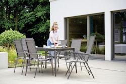 Sieger Dining-Set SIRIO, Tisch + 6 Stühle, Aluminium / Polytec (HPL) / Textilux