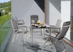 Sieger Dining-Set TRENTO, Tisch + 6 Stühle, Aluminium / Vivodur / Textilux