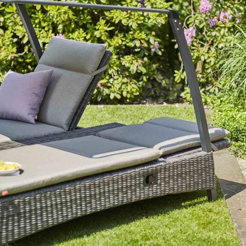 Siena Garden Loungeinsel CORIDO, Aluminium Anthrazit / Polyrattan Charcoal Grey / Kissen 100 % Polypropylen Taupe meliert - Abverkauf