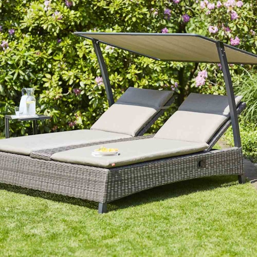 Siena Garden Loungeinsel CORIDO, Aluminium Anthrazit / Polyrattan Charcoal Grey / Kissen 100 % Polypropylen Taupe meliert - Abverkauf