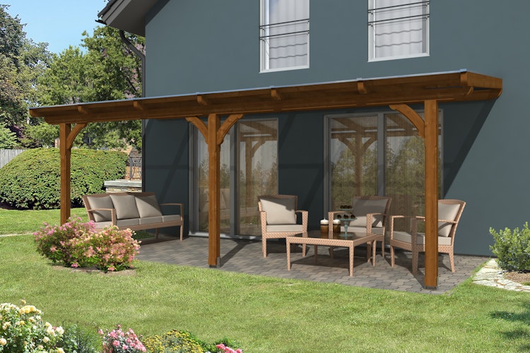 Skan Holz Terrassenüberdachung Rimini Douglasie mit Mittelpfosten Breite 648 cm