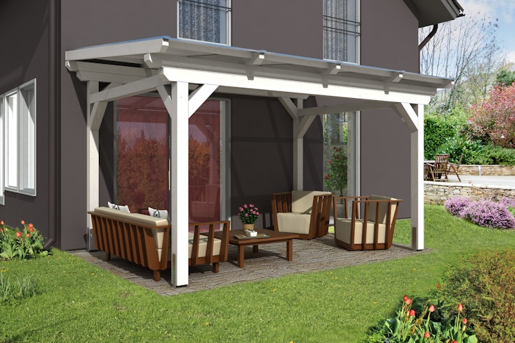 Skan Holz Sanremo aus Leimholz ohne Mittelpfosten Breite 434 cm freistehende Terrassenüberdachung