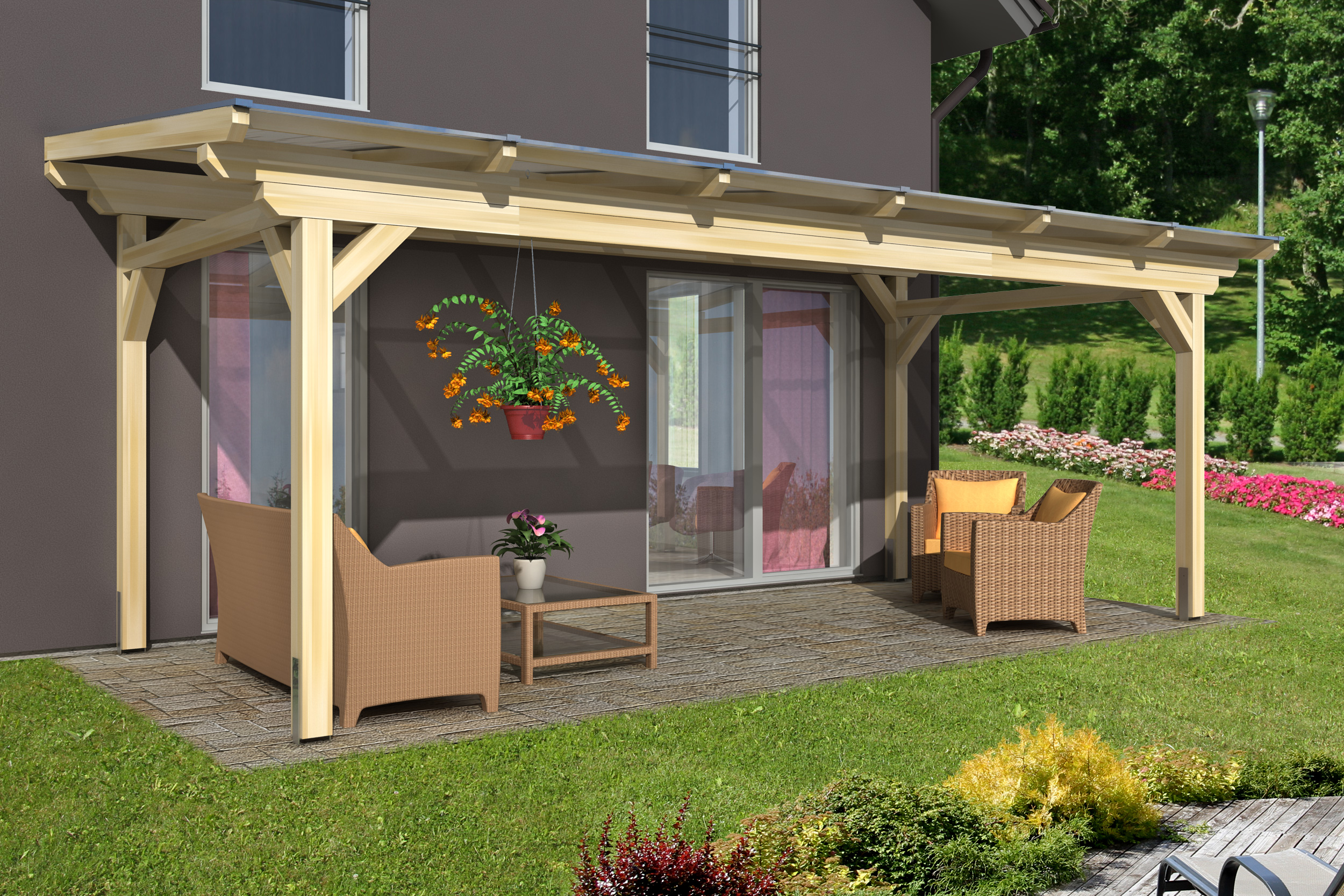 Vorschaubild Galerie Skan Holz Sanremo aus Leimholz ohne Mittelpfosten Breite 648 cm freistehende Terrassenüberdachung