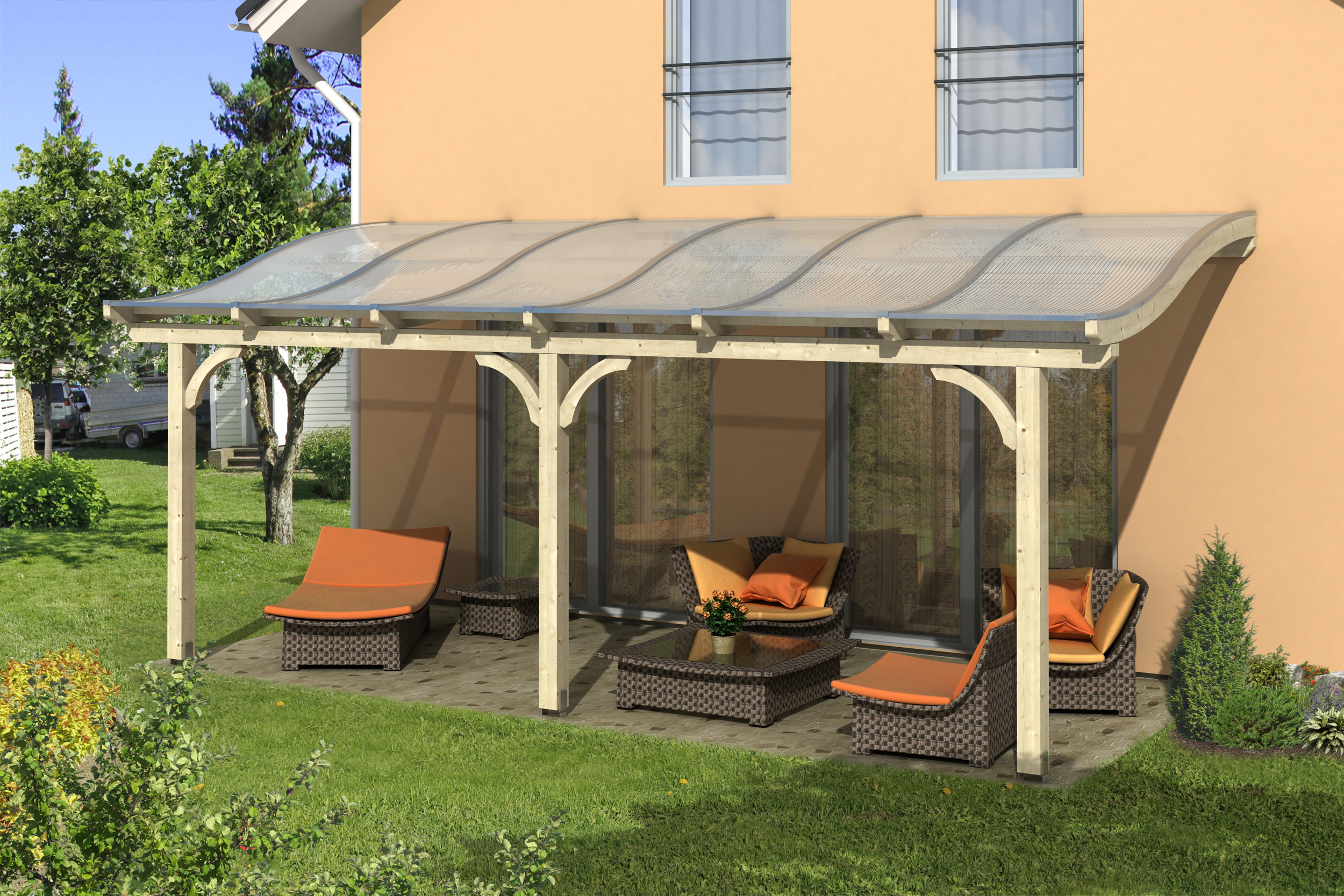 Vorschaubild Galerie Skan Holz Terrassenüberdachung Venezia mit Mittelpfosten Breite 648 cm