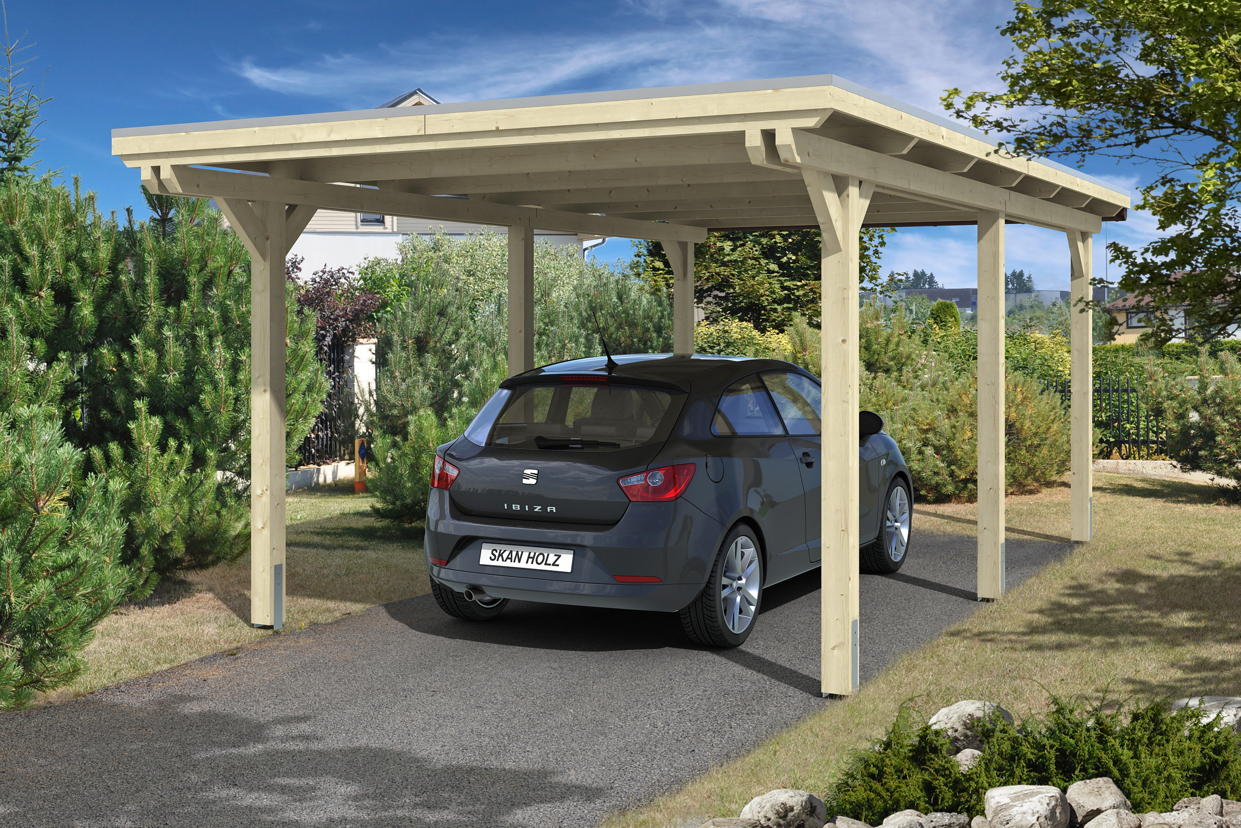Vorschaubild Galerie Skan Holz Emsland - Flachdach Carport aus Leimholz Breite 354 cm