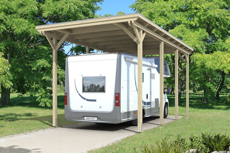 Skan Holz Caravan-Carport Emsland 404x846 cm mit erhöhter Einfahrt Bild