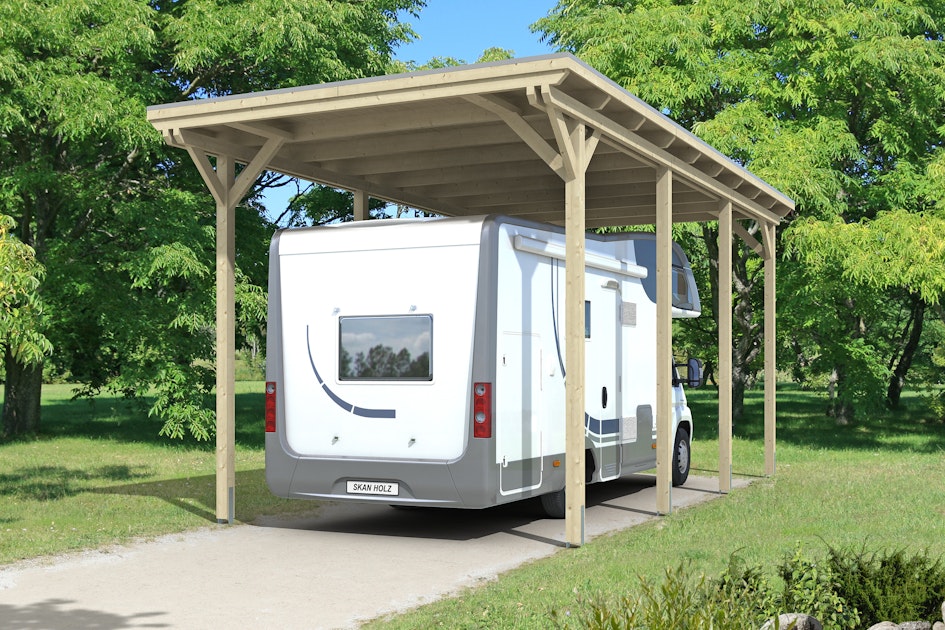 Skan Holz Caravan-Carport Emsland cm 404x846 erhöhter Einfahrt Mein-Gartenshop24 | mit