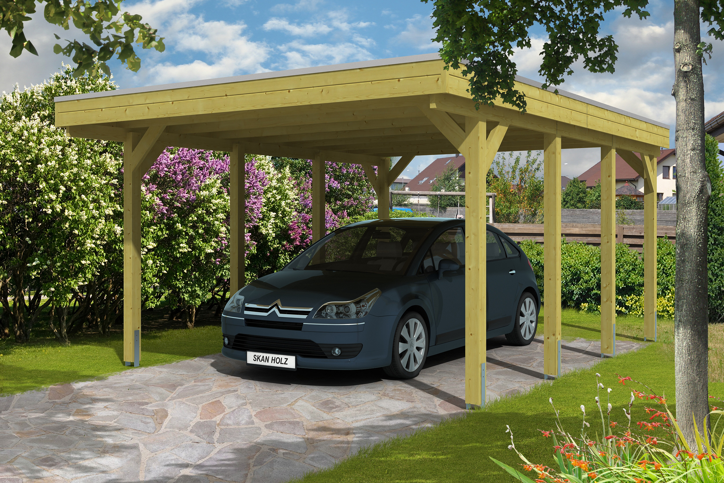 Vorschaubild Galerie Skan Holz Friesland - Flachdach Einzelcarport Profil - Breite 397 cm Nadelholz