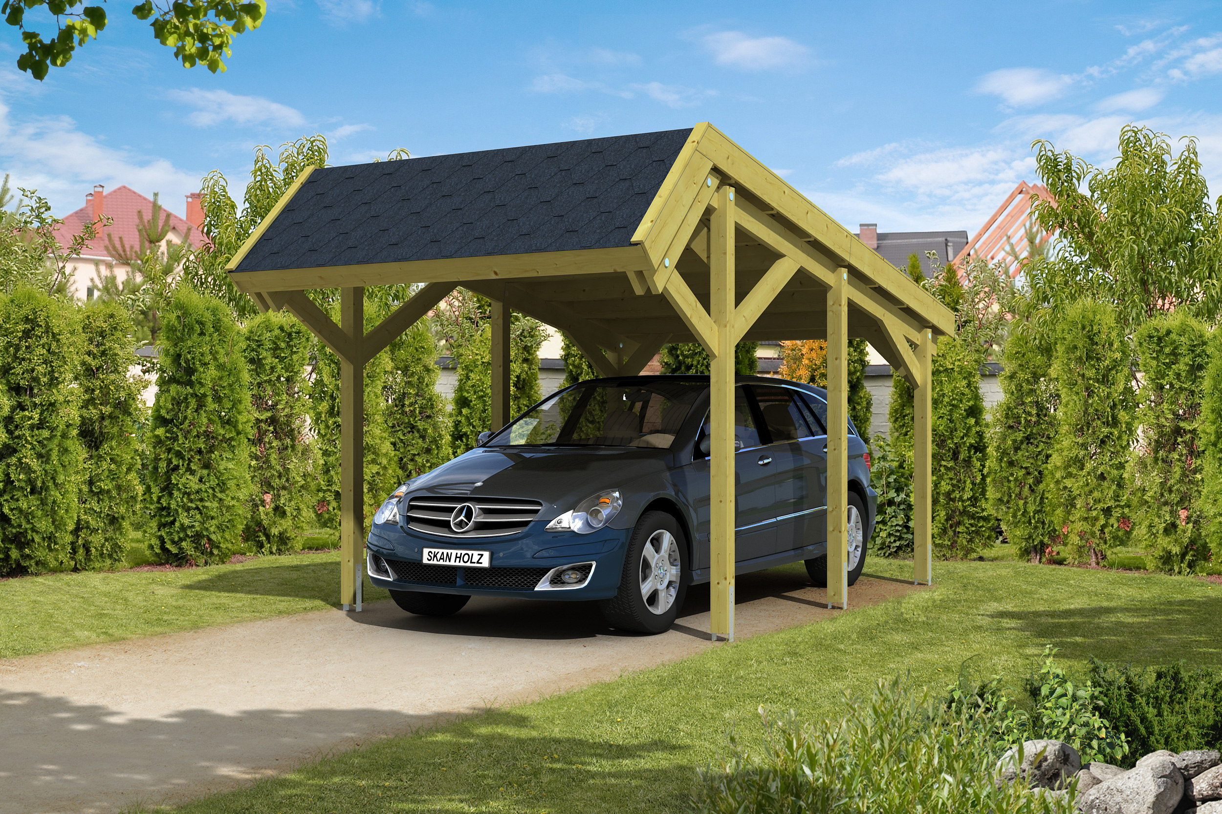 Vorschaubild Galerie Skan Holz Harz - Pultdach Einzelcarport aus Nadelholz Breite 321 cm
