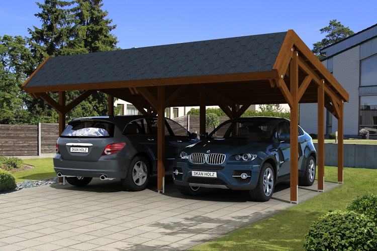 Skan Holz Harz - Pultdach Doppelcarport aus Nadelholz Breite 624 cm