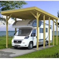Skan Holz Caravan-Carport Friesland 397x708 cm mit erhöhter Einfahrt-imprägniert (farblich unbehandelt) Holzcarport