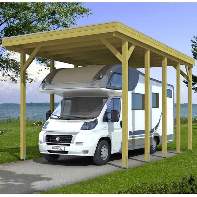 Skan Holz Caravan-Carport Friesland cm 397x708 erhöhter Mein-Gartenshop24 mit Einfahrt 