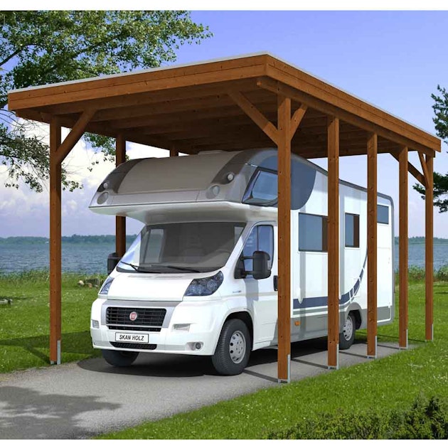 erhöhter Caravan-Carport Shop Friesland mit Skan Skan 397x708 cm | Einfahrt Holz Holz