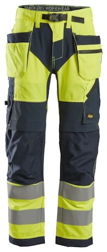 Snickers FlexiWork Hi-Vis Arbeitshose mit Holstertaschen, Klasse 2, EN 14404, 20471