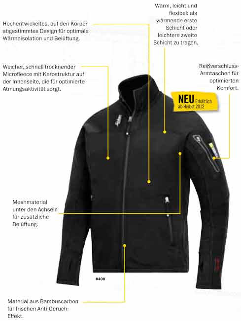 Vorschaubild Galerie Snickers Workwear 9438 Body Mapping Mikro Fleece Arbeitsjacke