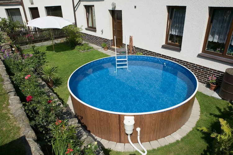 myPOOL Swimming Pool Poolset Splash mit Sandfilteranlage - Holzoptik Bild