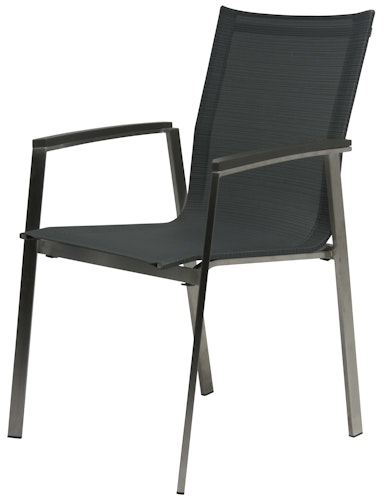 STERN Gartenmöbel-Set NEW TOP, Tisch 200 x 100 + 6 Stapelsessel, Edelstahl / HPL Silverstar