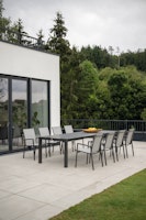 STERN Gartenmöbel-Set NEW LEVANTO 3 XXL, Ausziehtisch 214/254/294 x 100 + 8 Stapelsessel, Aluminium / HPL Silverstar