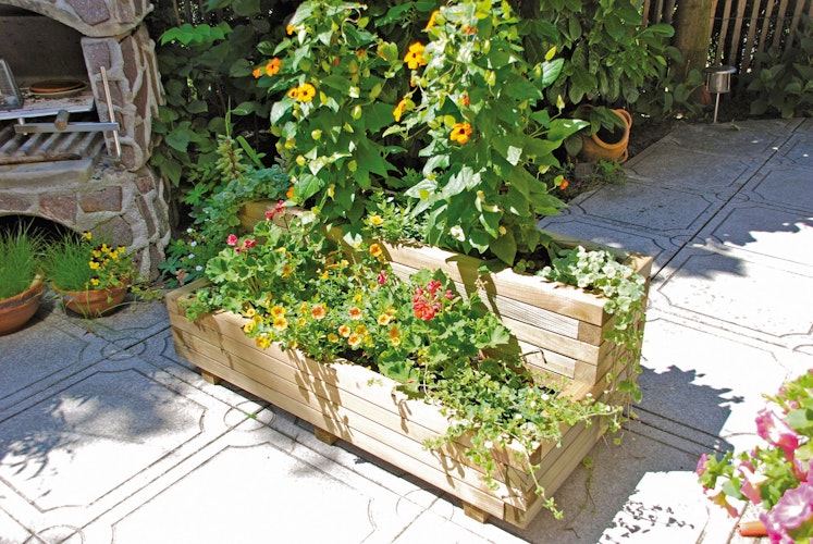 T&J VITJA Blumenkübel B 100 x T 50 x H 40 cm, 2 Stufen inkl. Folieneinsatz