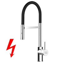 NIEDERDRUCK Wasserhahn Küchenarmatur, SAM, mit 360° schwenkbarem Auslauf, abnehmbare 2 strahl Handbrause, Verchromt / Schwarz