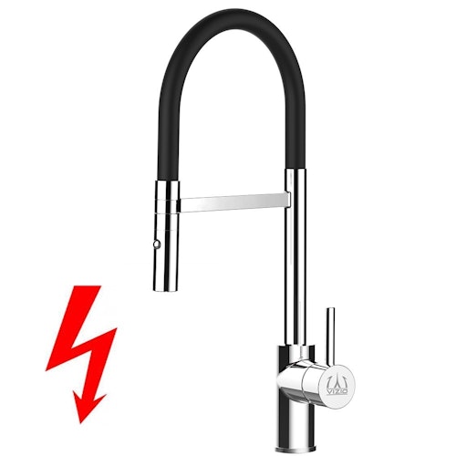 NIEDERDRUCK Wasserhahn Küchenarmatur, SAM, mit 360° schwenkbarem Auslauf, abnehmbare 2 strahl Handbrause, Verchromt / Schwarz
