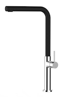 Minimalistischer Wasserhahn Küchenarmatur, TECNO, mit 360° schwenkbarem L-Auslauf, Verchromt / Schwarz Granit