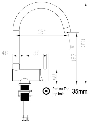 NIEDERDRUCK Wasserhahn Vorfenster Küchenarmatur, Umklappbar 6 CM, mit 360° schwenkbarem U-Auslauf, Verchromt