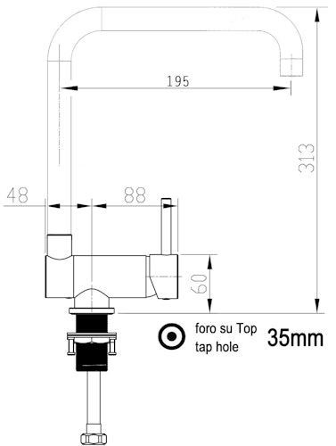 NIEDERDRUCK Wasserhahn Vorfenster Küchenarmatur, Umklappbar 6 CM, mit 360° schwenkbarem N-Auslauf, Verchromt