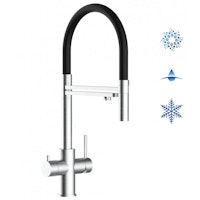 5 Wege Wasserhahn Küchenarmatur, Edelstahl Massiv mit 360° schwenkbarem Auslauf, abnehmbare 2 strahl Handbrause, Gebürstet / Schwarz