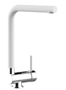 Wasserhahn Vorfenster Küchenarmatur, Umklappbar 6 CM, mit 360° schwenkbarem L- Auslauf, Verchromt / Weiß Granit
