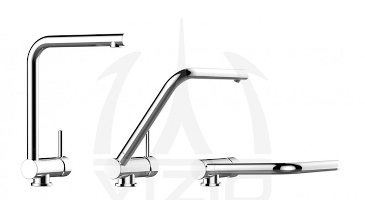 Wasserhahn Vorfenster Küchenarmatur, Umklappbar 6 CM, mit 360° schwenkbarem L- Auslauf, Verchromt / Taubengrau
