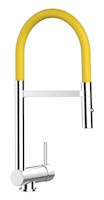 Wasserhahn Vorfenster Küchenarmatur, Umklappbar 6 CM, mit 360° schwenkbarem Auslauf, abnehmbare 2 strahl Handbrause, Verchromt / Gelb