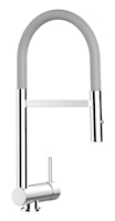 Wasserhahn Vorfenster Küchenarmatur, Umklappbar 6 CM, mit 360° schwenkbarem Auslauf, abnehmbare 2 strahl Handbrause, Verchromt / Grau