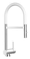 Wasserhahn Vorfenster Küchenarmatur, Umklappbar 6 CM, mit 360° schwenkbarem Auslauf, abnehmbare 2 strahl Handbrause, Verchromt / Weiß