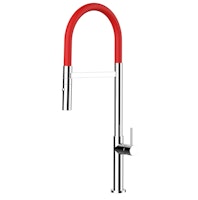 Minimalistischer Wasserhahn Küchenarmatur, TECNO, mit 360° schwenkbarem Auslauf, abnehmbare 2 strahl Handbrause, Verchromt / Rot