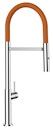 Minimalistischer Wasserhahn Küchenarmatur, TECNO, mit 360° schwenkbarem Auslauf, abnehmbare 2 strahl Handbrause, Verchromt / Orange