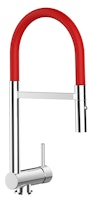Wasserhahn Vorfenster Küchenarmatur, Umklappbar 6 CM, mit 360° schwenkbarem Auslauf, abnehmbare 2 strahl Handbrause, Verchromt / Rot