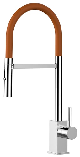 Wasserhahn Küchenarmatur, QU, mit 360° schwenkbarem Auslauf, abnehmbare 2 strahl Handbrause, Verchromt / Orange