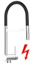 NIEDERDRUCK Wasserhahn Vorfenster Küchenarmatur, Umklappbar 6 CM, mit 360° schwenkbarem Auslauf, abnehmbare 2 strahl Handbrause, Verchromt / Schwarz