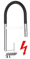 NIEDERDRUCK Wasserhahn Vorfenster Küchenarmatur, Umklappbar 6 CM, mit 360° schwenkbarem Auslauf, abnehmbare 2 strahl Handbrause, Verchromt / Schwarz