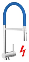 NIEDERDRUCK Wasserhahn Vorfenster Küchenarmatur, Umklappbar 6 CM, mit 360° schwenkbarem Auslauf, abnehmbare 2 strahl Handbrause, Verchromt / Blau